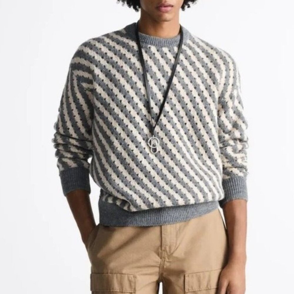 ZARA OPENWORK STRIPED SWEATER - Picture 1 of 7